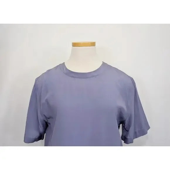 Vintage 90s Top Lavender Purple Silk Blouse Shirt Short Sleeve Misses Size 8 - Picture 2 of 6